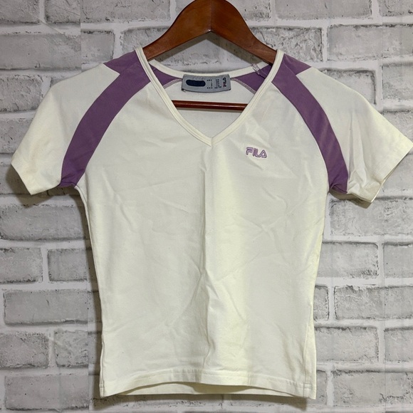 Fila Women's Cream and Purple Short Sleeve Tee, size extra small - Picture 1 of 7
